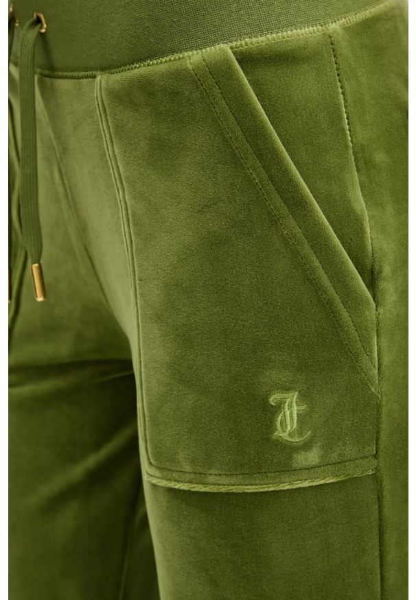 Juicy Couture - JUICY COUTURE Oliwkowe spodnie dresowe damskie Layla Low Rise, Rozmiar M. Stan: obniżony. Kolor: zielony. Materiał: dresówka