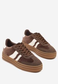 Renee - Brązowe Sneakersy Typu Kultowe Tenisówki na Niskiej Platformie Tulafia. Kolor: brązowy. Obcas: na platformie