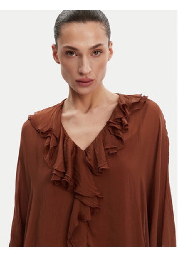 ViCOLO Bluzka TD0019 Brązowy Oversize. Kolor: brązowy. Materiał: wiskoza