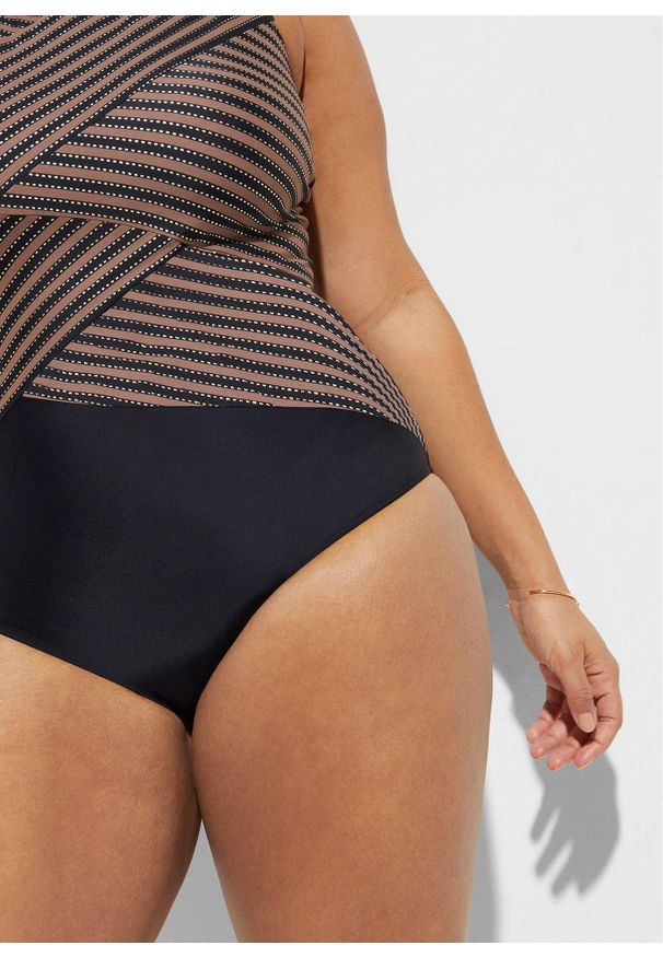 bonprix - Kopertowy kostium kąpielowy ze średnim stopniem modelowania sylwetki. Kolor: czarny. Materiał: materiał