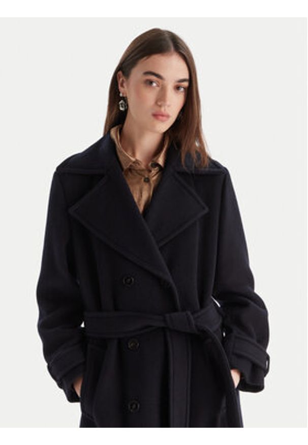 Marella Płaszcz wełniany Balcone 2523016112 Granatowy Regular Fit. Kolor: niebieski. Materiał: syntetyk