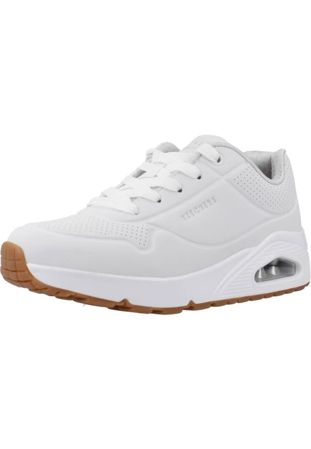skechers - Buty do chodzenia dla dzieci Skechers Unostand. Okazja: na co dzień. Zapięcie: sznurówki. Kolor: biały. Materiał: materiał. Szerokość cholewki: normalna. Sport: turystyka piesza