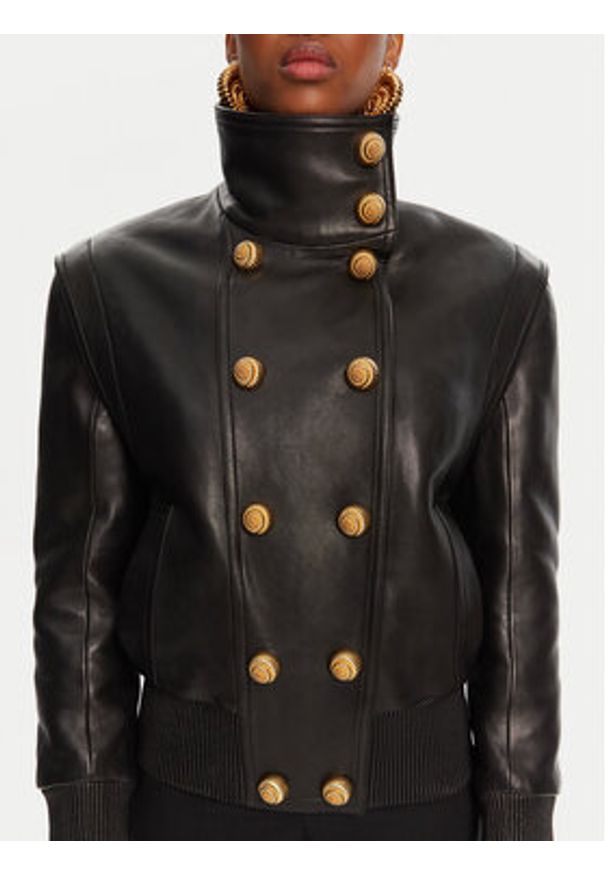 Balmain Kurtka skórzana DF0TH275LC62 Czarny Regular Fit. Kolor: czarny. Materiał: skóra