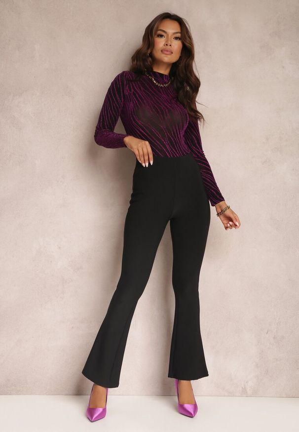 Renee - Czarne Spodnie Dzwony Fingen. Kolor: czarny. Materiał: dzianina