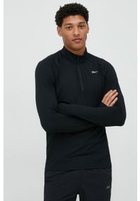 Reebok longsleeve do biegania Quarter-Zip kolor czarny gładki. Kolor: czarny. Materiał: poliester, skóra, materiał. Długość rękawa: długi rękaw. Długość: krótkie. Wzór: gładki #5