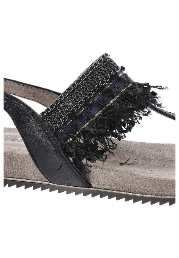 Czarne Sandały Tamaris Damskie Wygodne Obuwie. Kolor: czarny. Materiał: materiał. Wzór: aplikacja. Sezon: lato. Obcas: na platformie. Styl: boho