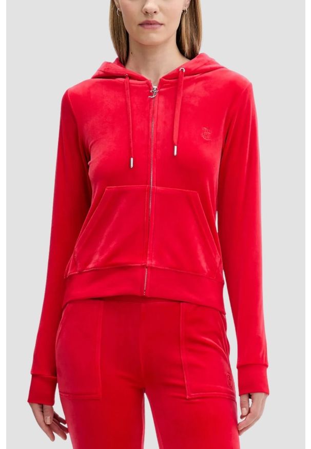 Juicy Couture - JUICY COUTURE Czerwona bluza damska Robertson Hoodie, Rozmiar M. Okazja: na co dzień. Kolor: czerwony. Materiał: materiał. Styl: klasyczny, casual
