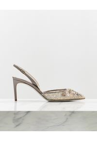 RENE CAOVILLA - Satynowe sandały na szpilce Fiona. Zapięcie: pasek. Kolor: szary. Materiał: satyna. Wzór: aplikacja. Obcas: na szpilce. Wysokość obcasa: średni #5