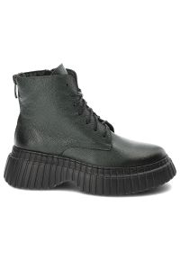 Zielone Botki Armodo Ciepłe Obuwie Damskie. Okazja: na co dzień. Kolor: zielony. Materiał: skóra. Styl: casual #4