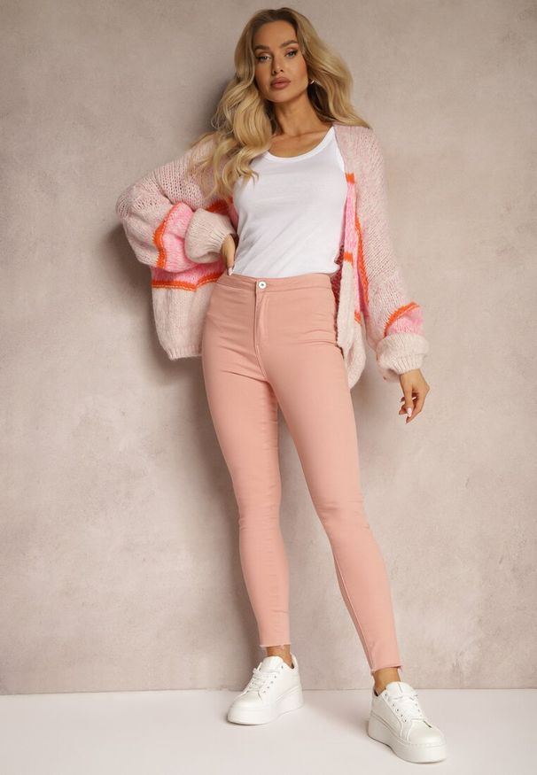 Renee - Różowe Spodnie z Bawełny o Kroju Skinny Irivella. Okazja: na spotkanie biznesowe. Stan: podwyższony. Kolor: różowy. Materiał: bawełna. Styl: biznesowy, elegancki