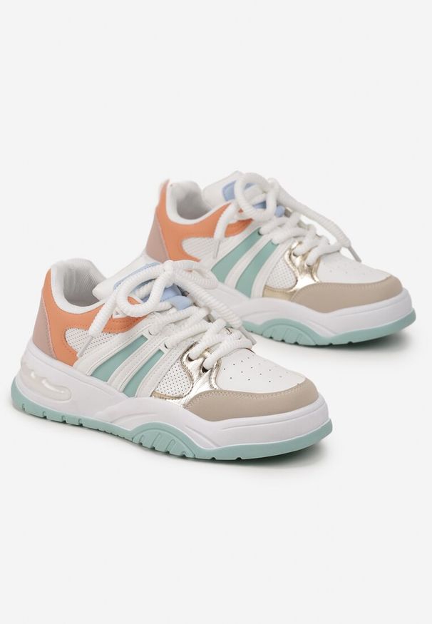 Renee - Biało-Pomarańczowe Sneakersy na Grubej Podeszwie z Brokatem Lenema. Okazja: na co dzień. Kolor: biały