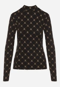 Born2be - Czarna Bawełniana Bluzka z Półgolfem Typu Longsleeve z Geometrycznym Wzorem Tilianna. Okazja: na imprezę, na co dzień, do pracy, na spotkanie biznesowe. Kolor: czarny. Materiał: bawełna. Długość rękawa: długi rękaw. Wzór: geometria. Styl: casual, elegancki, biznesowy, klasyczny #3