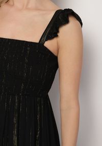 Born2be - Czarna Wiskozowa Sukienka na Ramiączkach Zdobiona Metaliczną Nicią Iffrisse. Okazja: na co dzień. Kolor: czarny. Materiał: wiskoza. Długość rękawa: na ramiączkach. Wzór: aplikacja. Styl: casual #6