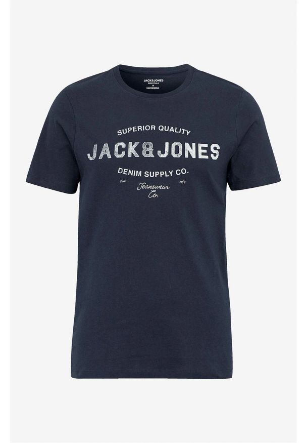 Jack & Jones - T-shirt Jeans tee. Kolor: niebieski. Materiał: jeans. Wzór: nadruk. Styl: elegancki