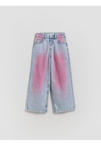 Reserved - Jeansy wide leg z opraniem - niebieski. Kolor: niebieski #1