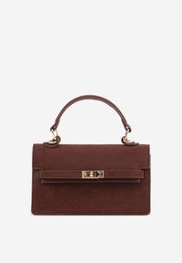 Born2be - Brązowa Elegancka Torebka Kuferek z Imitacji Zamszu z Dodatkowym Łańcuszkiem Epona. Kolor: brązowy. Materiał: zamszowe. Styl: elegancki. Rodzaj torebki: na ramię #1