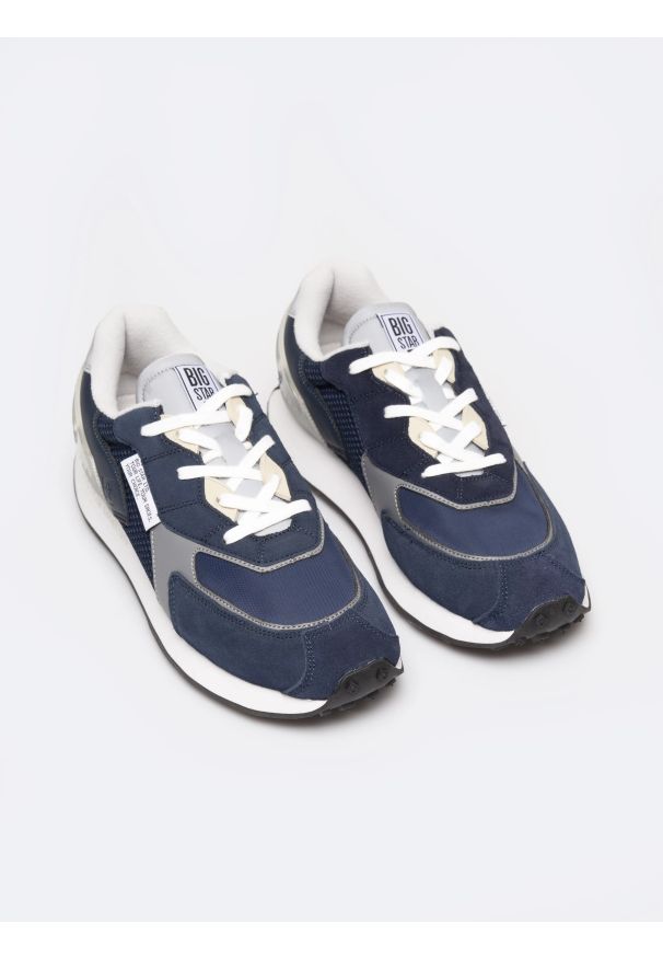 Big-Star - Sneakersy męskie ze skóry naturalnej granatowe RR174373 403. Okazja: na co dzień. Kolor: niebieski. Materiał: skóra