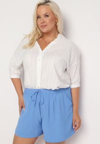 Born2be - Niebieskie Szorty z Gumką w Talii i Szerokimi Nogawkami Velovia. Okazja: na co dzień. Kolekcja: plus size. Kolor: niebieski. Styl: casual