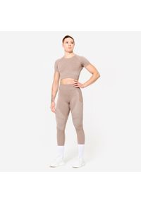 DOMYOS - Legginsy fitness damskie Domyos. Stan: podwyższony. Kolor: brązowy. Materiał: materiał, poliamid, elastan. Sport: fitness