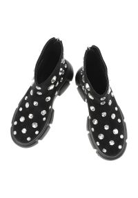 Czarne Botki S.Barski Modne Buty Damskie Na Platformie. Okazja: na co dzień. Kolor: czarny. Materiał: materiał. Wzór: aplikacja. Sezon: zima, jesień. Obcas: na platformie. Styl: glamour, casual, elegancki #8