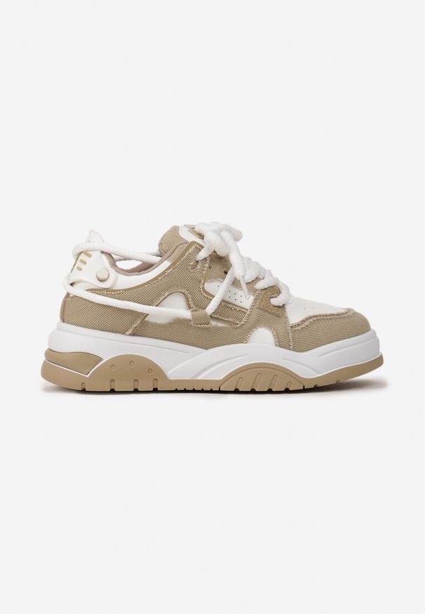 Born2be - Ciemnobeżowe Sneakersy na Grubej Podeszwie z Przeszyciami Zirila. Kolor: beżowy