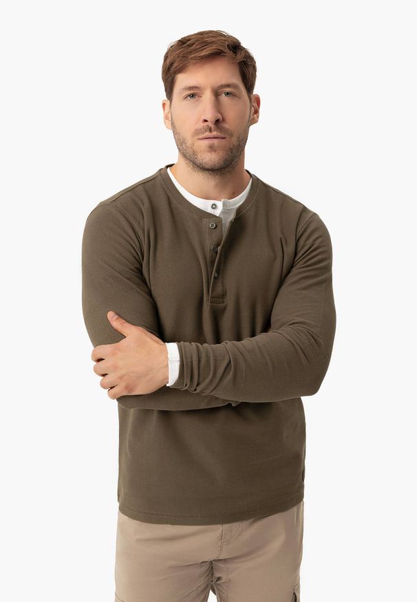 Volcano - Longsleeve ze strukturą L-ONYX. Okazja: na co dzień. Typ kołnierza: typu henley. Materiał: dzianina, bawełna, materiał. Długość rękawa: długi rękaw. Długość: długie. Styl: casual, elegancki, klasyczny