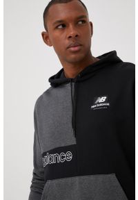New Balance bluza bawełniana MT21551BK męska kolor czarny z kapturem melanżowa. Typ kołnierza: kaptur. Kolor: czarny. Materiał: bawełna. Wzór: melanż #6