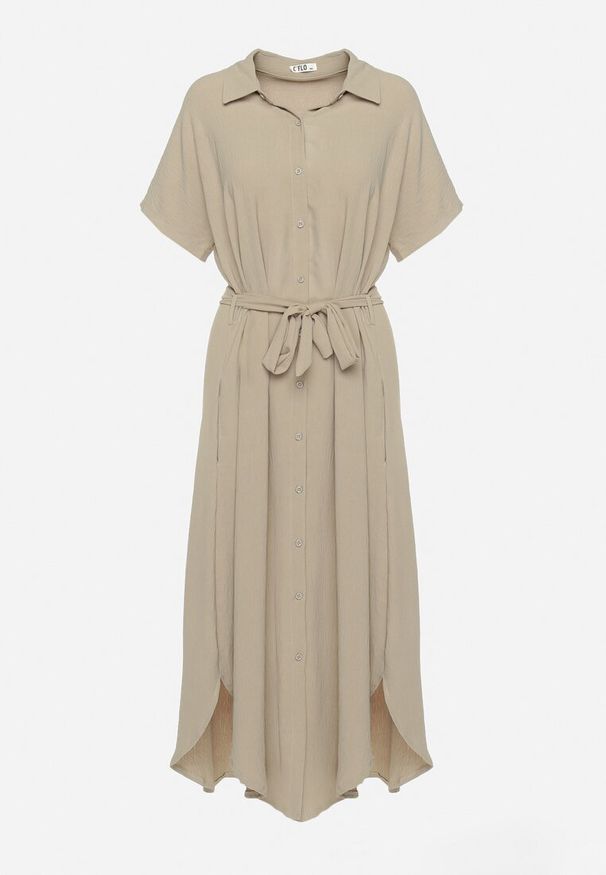 Born2be - Zielona Sukienka Wiskozowa o Luźnym Koszulowym Kroju Wiązana w Talii Rionella. Kolor: zielony. Materiał: wiskoza. Długość rękawa: krótki rękaw. Sezon: lato. Typ sukienki: koszulowe. Styl: klasyczny