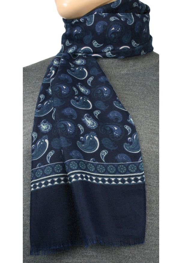 V. Fraas - Granatowo-Niebieski Elegancki Szalik V.Fraas, Przejściowy, Cienki, Wzór Paisley. Kolor: niebieski. Materiał: poliester. Wzór: paisley. Styl: elegancki