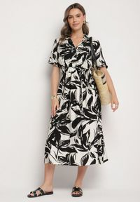 Born2be - Czarna Wiskozowa Sukienka o Koszulowym Kroju z Wiązanym Paskiem Uloanna. Okazja: na co dzień. Kolor: czarny. Materiał: wiskoza. Długość rękawa: krótki rękaw. Wzór: aplikacja. Typ sukienki: koszulowe. Styl: casual, elegancki, klasyczny #1