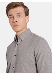 Pako Lorente - PAKO LORENTE - Brązowa koszula w drobną kratę. Kolor: brązowy, niebieski. Materiał: poliester, elastan, wiskoza. Długość rękawa: długi rękaw. Długość: długie. Sezon: jesień #2