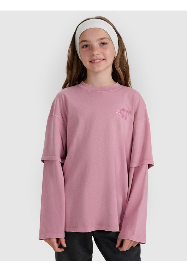 4f - 4F Longsleeve oversize z nadrukiem dziewczęcy - różowy 152 (11-12 lat). Okazja: na co dzień. Kolor: różowy. Materiał: materiał. Długość rękawa: długi rękaw. Wzór: nadruk. Sezon: lato. Styl: casual