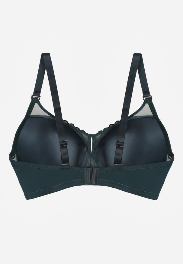 Born2be - Ciemnozielony Biustonosz z Koronką i Transparentną Wstawką Heliphine. Kolor: zielony. Materiał: koronka. Wzór: koronka