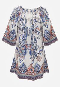 Born2be - Niebieska Wiskozowa Bluzka w Etniczny Wzór z Frędzlami w Stylu Boho Raimine. Okazja: do pracy, na co dzień. Kolor: niebieski. Materiał: wiskoza. Wzór: gładki. Styl: boho #8