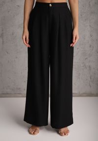 Renee - Czarny Wiskozowy Komplet Garniturowy Spodnie Wide Leg i Kamizelka z Paskiem Elyenryl. Kolor: czarny. Materiał: wiskoza #4