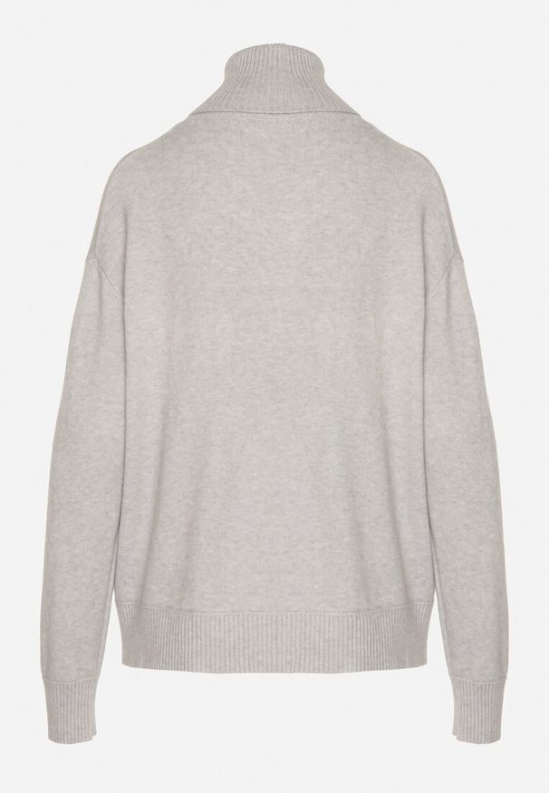 Born2be - Szary Golf z Domieszką Kaszmiru Ozdobiony Przeszyciami Avonella. Okazja: na co dzień. Typ kołnierza: golf. Kolor: szary. Materiał: kaszmir. Wzór: aplikacja. Styl: casual, klasyczny