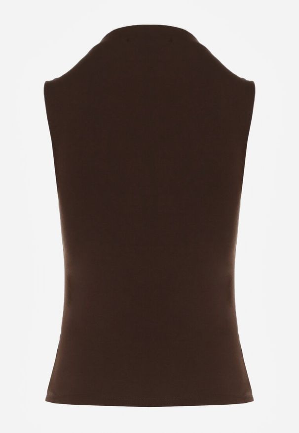 Renee - Ciemnobrązowy Dopasowany Top z Bawełny z Półgolfem Unellesa. Kolor: brązowy. Materiał: bawełna