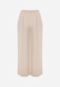 Renee - Beżowe Spodnie Wide Leg High Waist z Wiskozy Terilinae. Okazja: na co dzień. Stan: podwyższony. Kolor: beżowy. Materiał: wiskoza. Wzór: haft. Styl: casual #2
