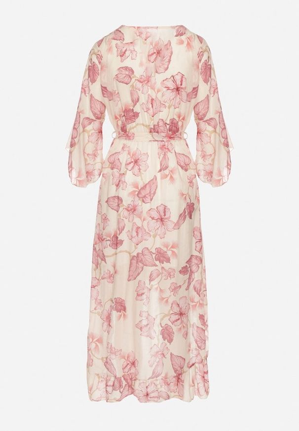 Born2be - Różowa Bawełniana Sukienka Kopertowa o Asymetrycznym Kroju z Wiązanym Paskiem Niteira. Okazja: na co dzień, na randkę. Typ kołnierza: dekolt w kształcie V. Kolor: różowy. Materiał: bawełna. Typ sukienki: kopertowe, asymetryczne. Styl: casual