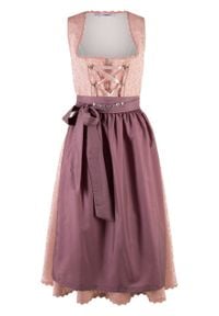 Sukienka ludowa z fartuchem, długość do łydki bonprix stary jasnoróżowy wzorzysty. Kolor: różowy. Materiał: koronka. Styl: retro #1