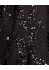 MALIPARMI - Czarna koszula z cekinami. Kolor: czarny. Materiał: len, materiał. Długość: długie. Wzór: aplikacja. Styl: wakacyjny, klasyczny