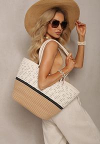 Renee - Beżowa Duża Torebka Tote z Plecionej Bawełny Fai. Kolor: beżowy. Rozmiar: duże. Styl: casual, boho, elegancki #5