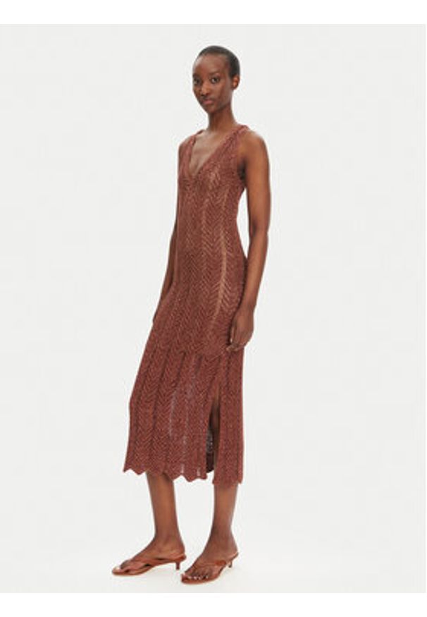 TwinSet - TWINSET Sukienka dzianinowa 251TT319A Brązowy Slim Fit. Kolor: brązowy. Materiał: wiskoza