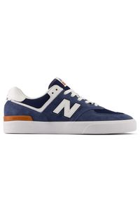 Buty męskie New Balance Numeric NM574VAN – granatowe. Kolor: niebieski. Materiał: zamsz, dresówka. Szerokość cholewki: normalna. Model: New Balance 574. Sport: skateboard #1