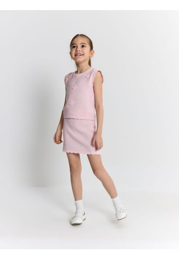 Reserved - Dzianinowa kamizelka - pastelowy róż. Kolor: różowy. Materiał: dzianina