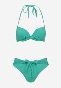 Renee - Zielone Bikini Majtki Figi i Biustonosz Ozdobione Wiązaniem Saniorie. Kolor: zielony. Wzór: aplikacja