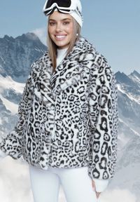 Born2be - Biała Kurtka Futerko w Panterkę z Kieszeniami Fidelis. Okazja: na co dzień. Kolor: biały. Materiał: futro. Wzór: motyw zwierzęcy. Styl: casual, elegancki #5