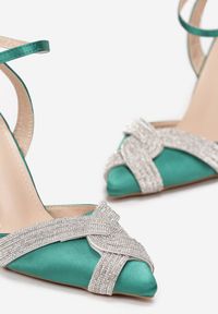 Renee - Zielone Sandały Bellen. Zapięcie: pasek. Kolor: zielony. Materiał: satyna. Styl: glamour #2