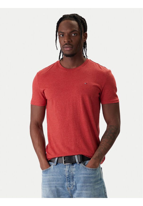 Tommy Jeans T-Shirt Jaspe DM0DM20363 Czerwony Slim Fit. Kolor: czerwony. Materiał: syntetyk, bawełna