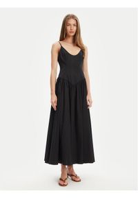 STAUD Sukienka letnia Dena R24S2109PO Czarny Slim Fit. Kolor: czarny. Materiał: bawełna. Sezon: lato